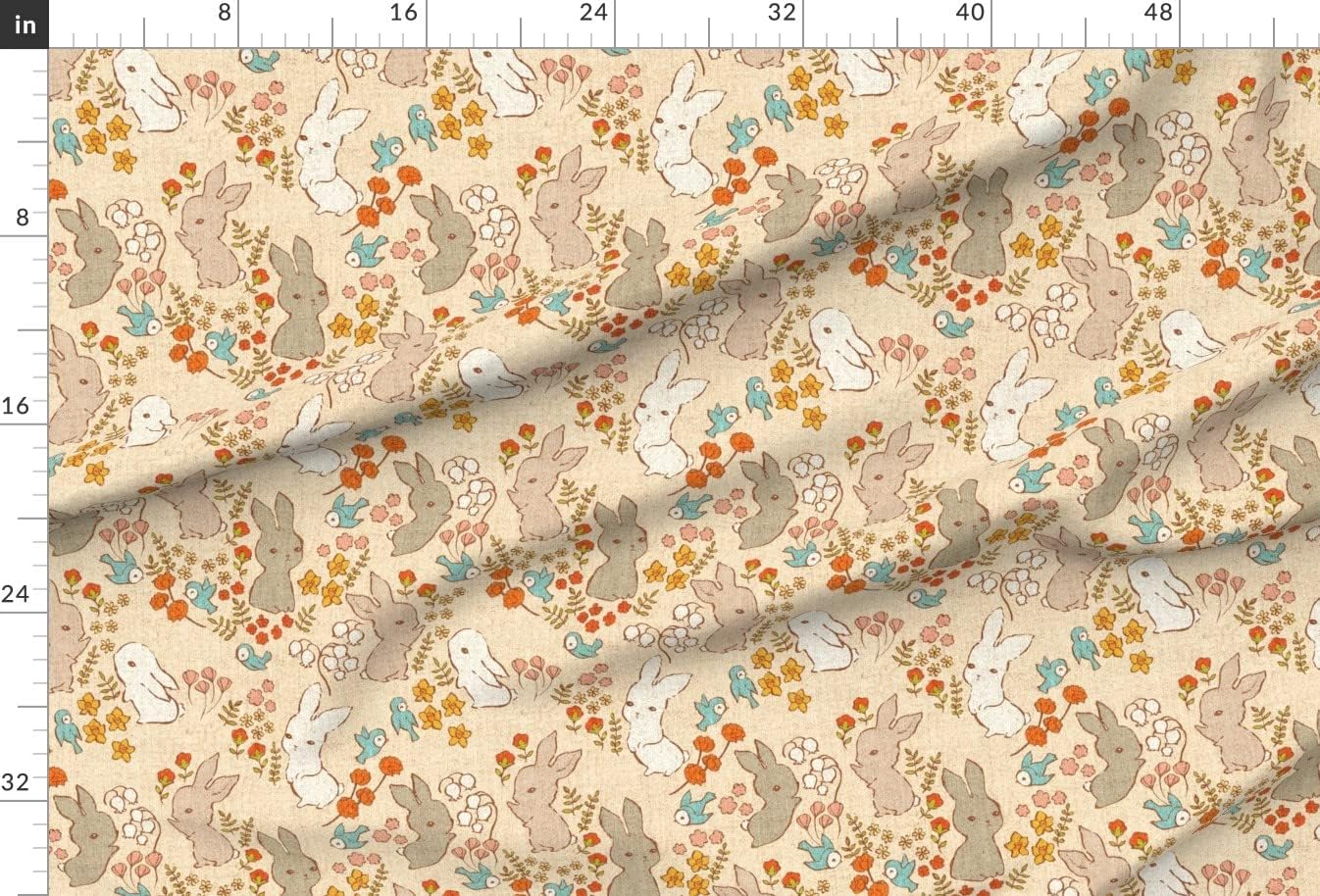 Spoonflower Fabric - Vintage Bunnies Spring Easter Rabbits Printed on Chiffon Fabric by The Yard - Sewing Fashion Apparel Dresses Home Decor