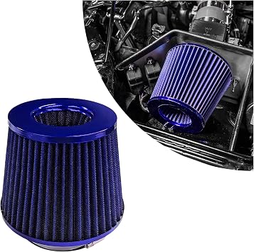Sun Walker Clamp-on Air Intake Filter, 3/3.5/4 Inch High Flow Round Tapered Air Filter for Enhanced Engine Power, Washable & Reusable Cone Filters Replacement for Car Truck Motorcycle Blue