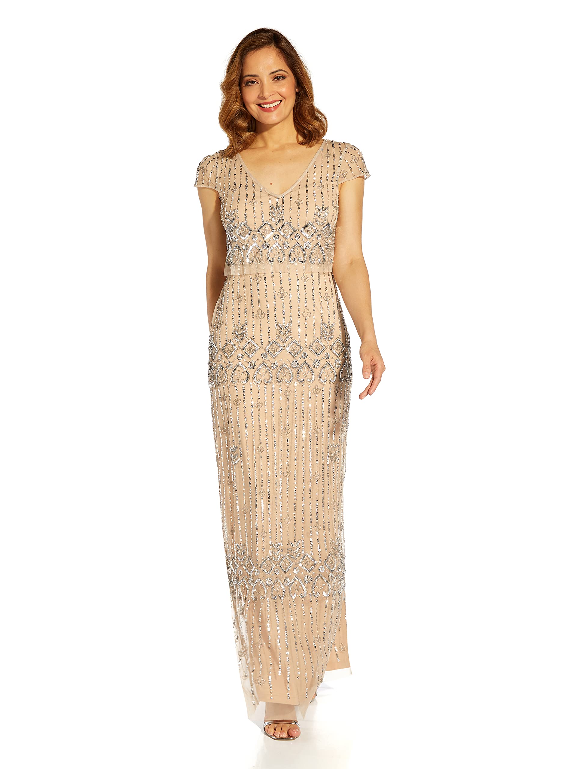 Adrianna PapellWomen's Beaded Popover Column Gown