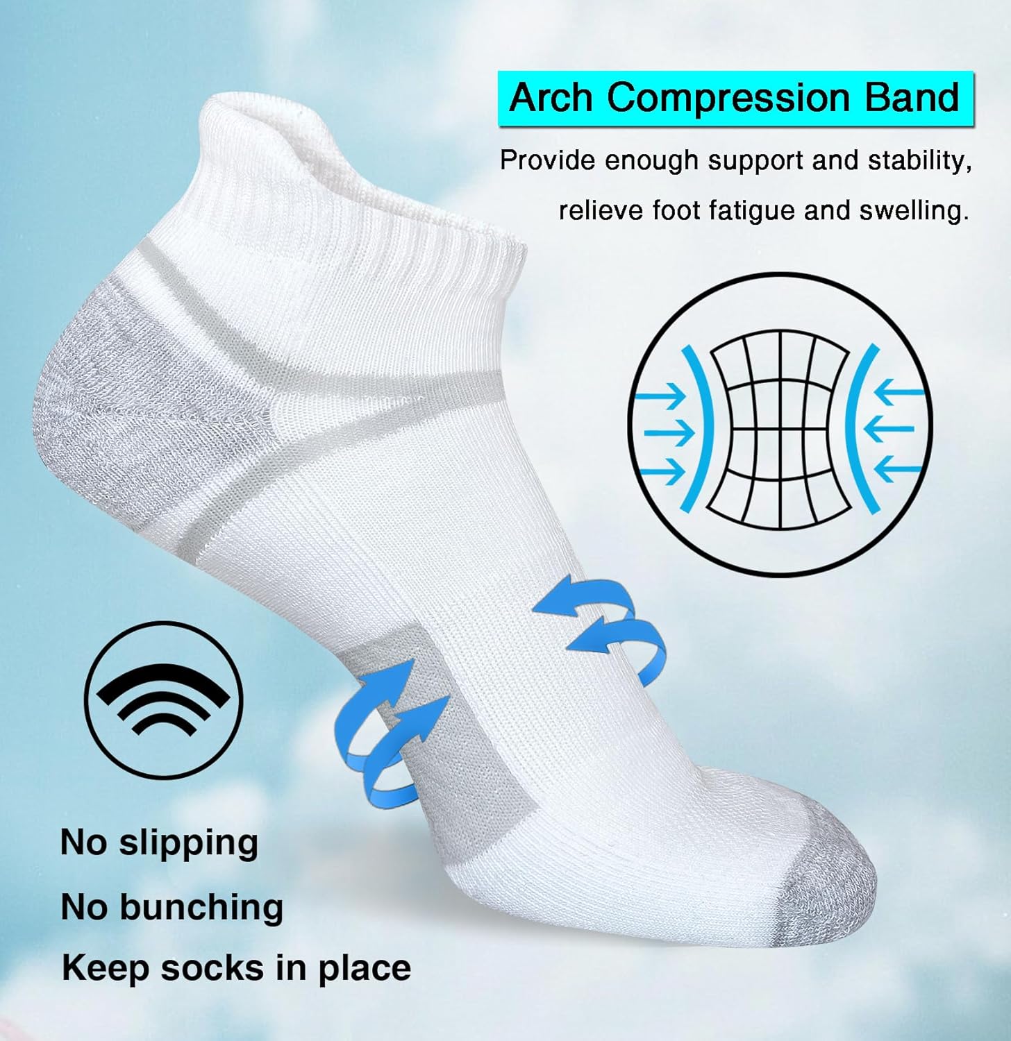 Men's Athletic Cushioned Ankle Socks, Comfort Wicking Anti-Blister Running Sock 5 Pairs - Image 5