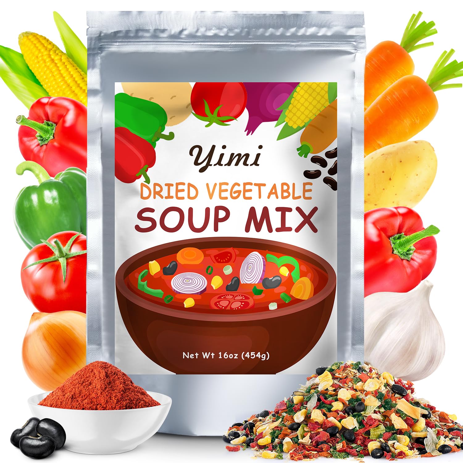 Yimi Spicy Ramen Toppings, Dehydrated Freeze Dried Vegetables Mix, Black Beans Tortilla Soup, Dry Veggie Flakes, Homemade Cooking in Minutes, Ideal for Gift, 16 oz