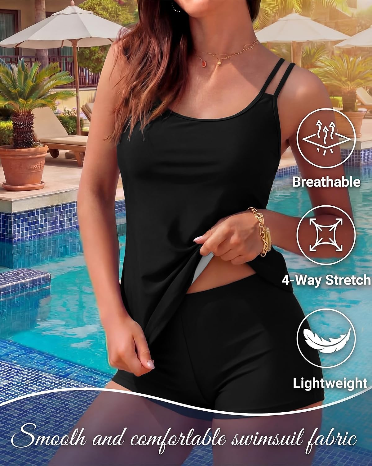 Women 2 Piece Tankini Swimsuits 2026 Blouson Swim Top Flattering Hides Belly High Waisted Boyshorts Beach Vacation