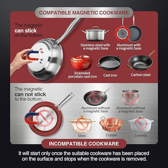 ChangBERT Induction Cooktop, Commercial Grade Portable Cooker, Large 8 Heating Coil, Premium Stainless Steel Countertop Burner with NSF Certified, 10 Hours Timer Powerful 1800W Professional Hot Plate