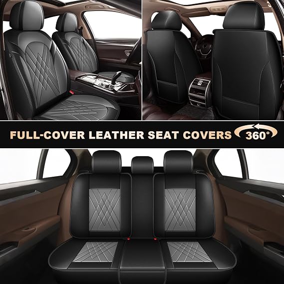 YORKNEIC Car Seat Covers for kia NIRO 2017-2023 2024: 5 Seats Faux Leather Seat Covers Full Set Waterproof Car Seat Protector (2 Row 5 Seat,Black & Grey)