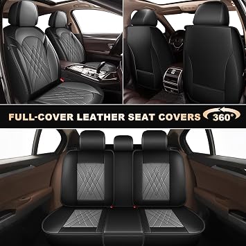 YORKNEIC Car Seat Covers for kia NIRO 2017-2023 2024: 5 Seats Faux Leather Seat Covers Full Set Waterproof Car Seat Protector (2 Row 5 Seat,Black & Grey)
