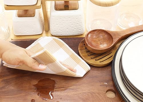 Miniatura 4 de Trapos de cocina a cuadros con tejido de gofre, 100% algodón, 12 x 12 pulgadas, ultra suaves, absorbentes, de secado rápido, trapos de cocina a