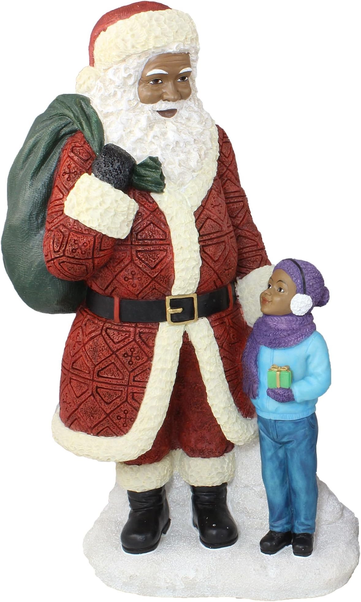 African American Santa Claus Standing with Boy