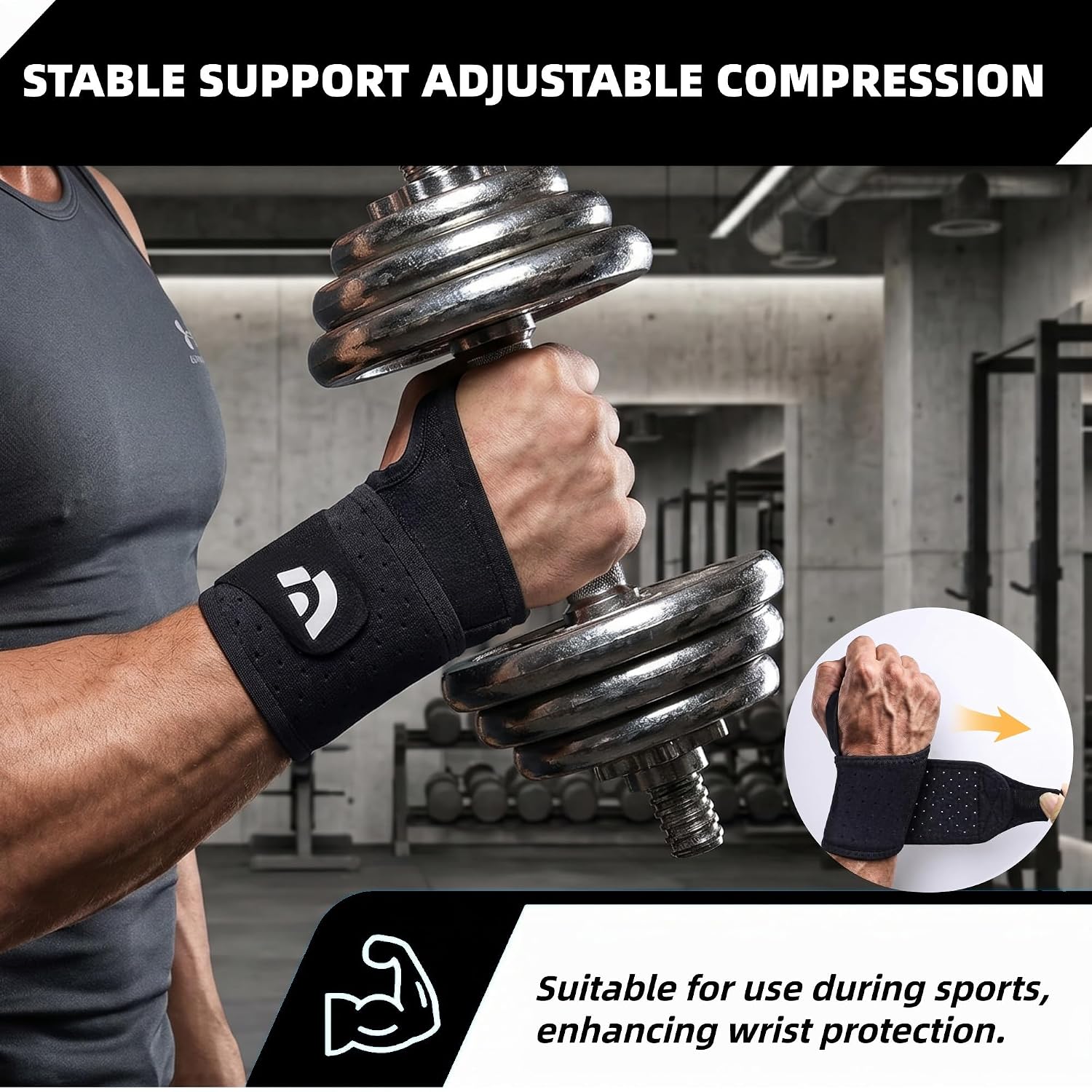 bluetears 2 Packs Wrist Braces Adjustable Wrist Straps for Weightlifting Working Fitness gym, Wrist Wraps for Day Night Support