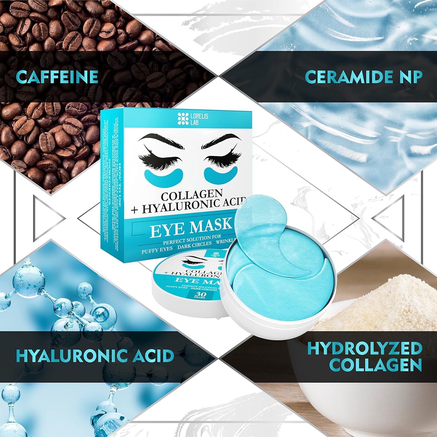 Under Eye Patches for Puffy Eyes, Dark Circles, Dull Skin - Natural Moisturizing Support - Help with Wrinkles and Fine Lines - Under Eye Mask with Hyaluronic Acid, Collagen, Caffeine - 30 Pairs - Image 3