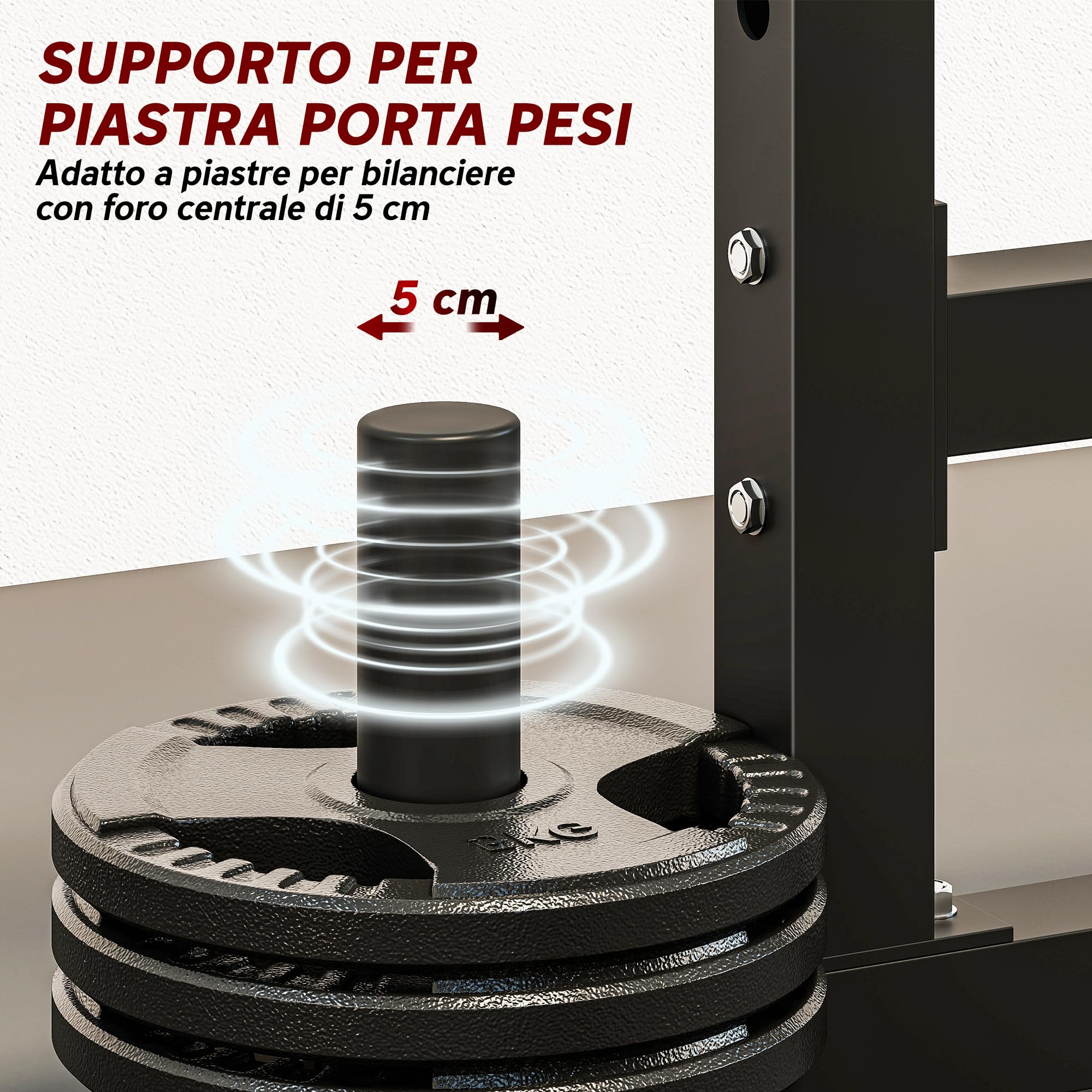 SPORTNOW Supporto Bilanciere Design a Doppio, Squat Rack Altezza Regolabile con Portadischi e Barre di Supporto, Rack Bilanciere Multifunzione per Palestra Casa Ufficio, Max 300 KG, Nero
