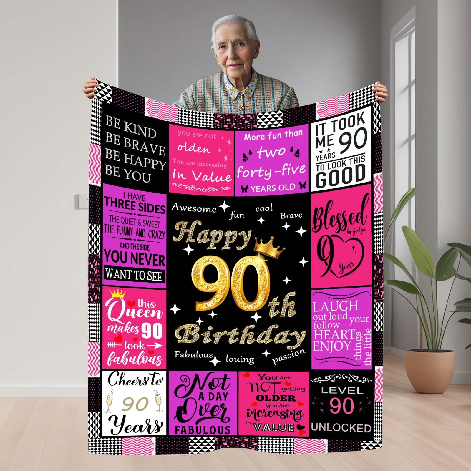 Personalisiertes Geschenk Zum 90. Geburtstag – Flanell-Decke 152x127 Cm Mit Retro-Design