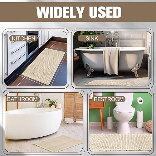 Miniatura 5 de Nuanchu 4 tapetes de baño de gofres, antideslizantes, de secado rápido, tapetes de baño delgados, juegos de alfombras extrasuaves adecuadas para