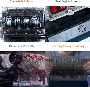 Playz V8 Combustion Engine Model Kit that Runs - Build Your Own STEM Mini V8 Model Engine Kit for Adults & Kids Age 12+, Visible V8 Mini Engine Kit that Works for Adult w/ 270 STEM Parts