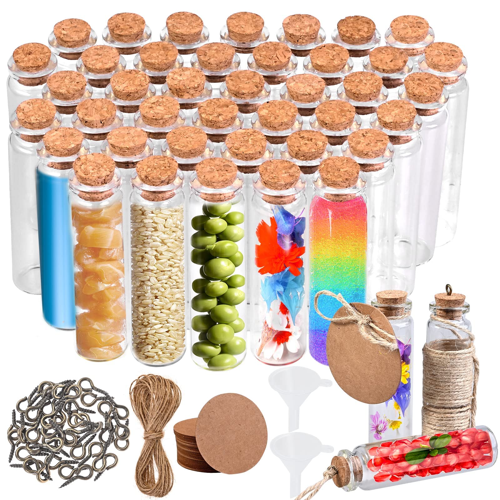 Excefore 40pcs 20ml Small Glass Bottles with Corks, Jar Cork Lid, Mini Clear Tags and Strings for DIY Art Crafts Storage, Vials Wedding Favors Stoppers,Tiny Jars Craft Storage