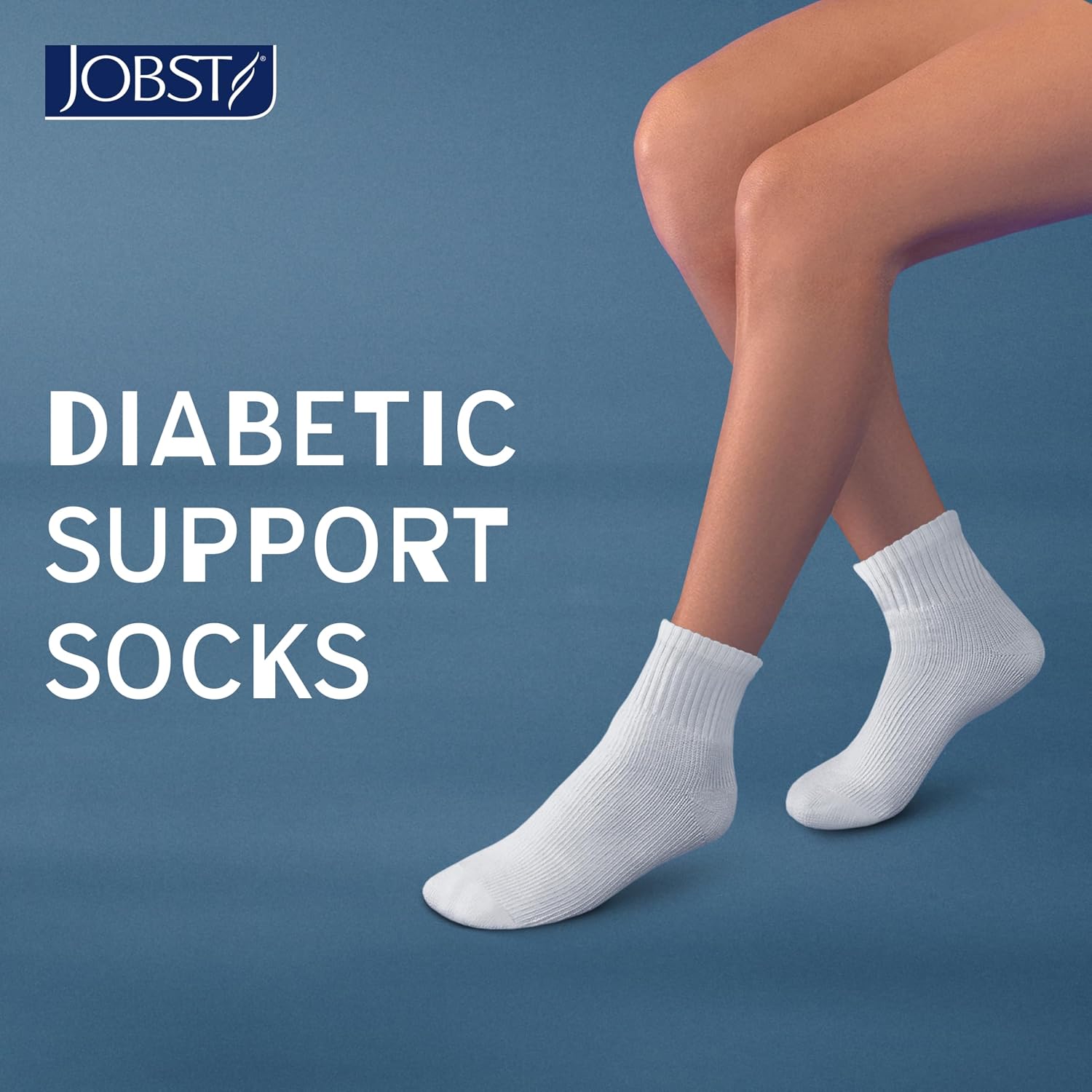 JOBST SensiFoot Diabetic Support Socks for Men and Women with Seamless Toe and Moisture Management - Extra Padding in Toe, Foot, and Heel Area - Mini Crew - Closed Toe - White, Large