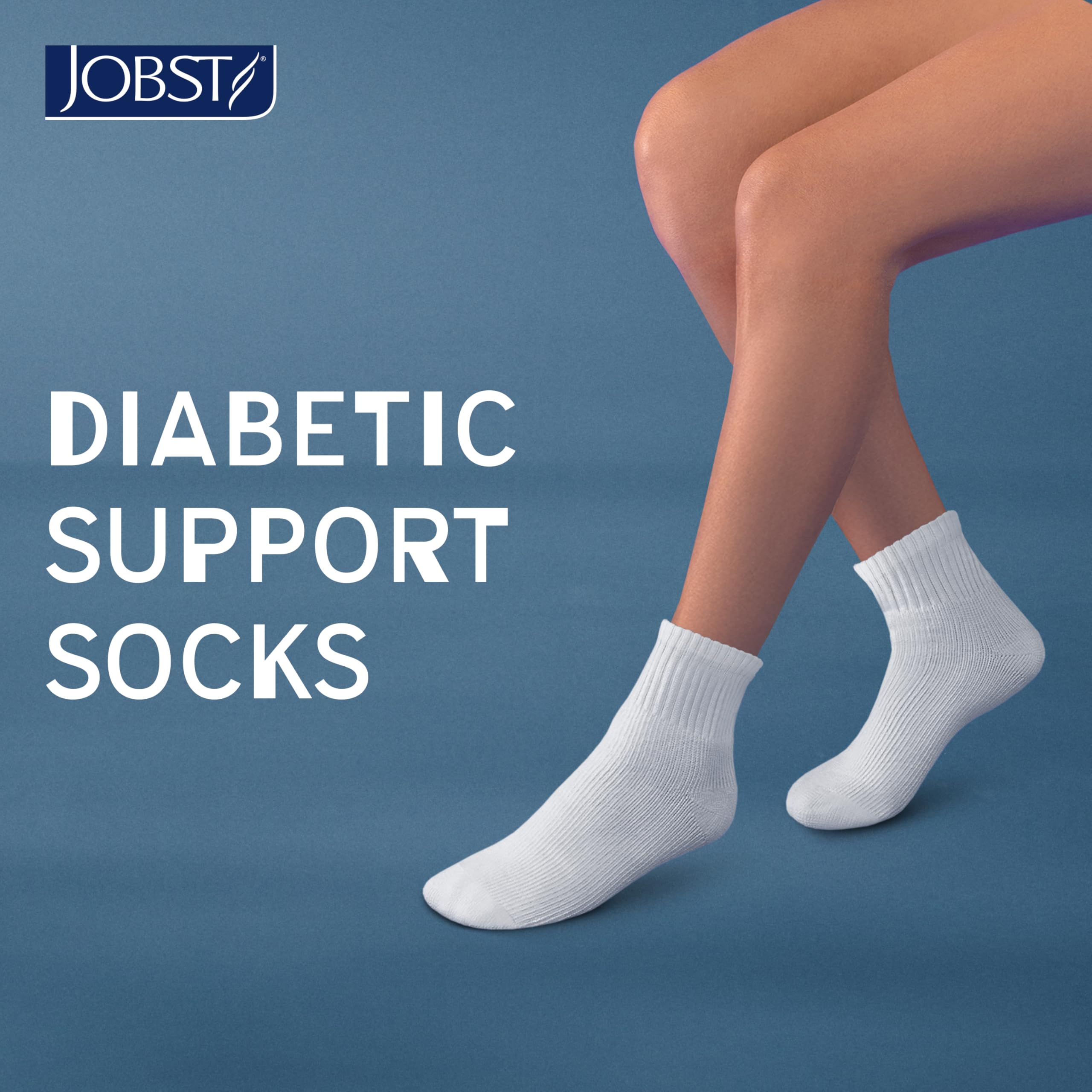 JOBST SensiFoot Diabetic Support Socks for Men and Women with Seamless Toe and Moisture Management - Extra Padding in Toe, Foot, and Heel Area - Mini Crew - Closed Toe - White, X-Large