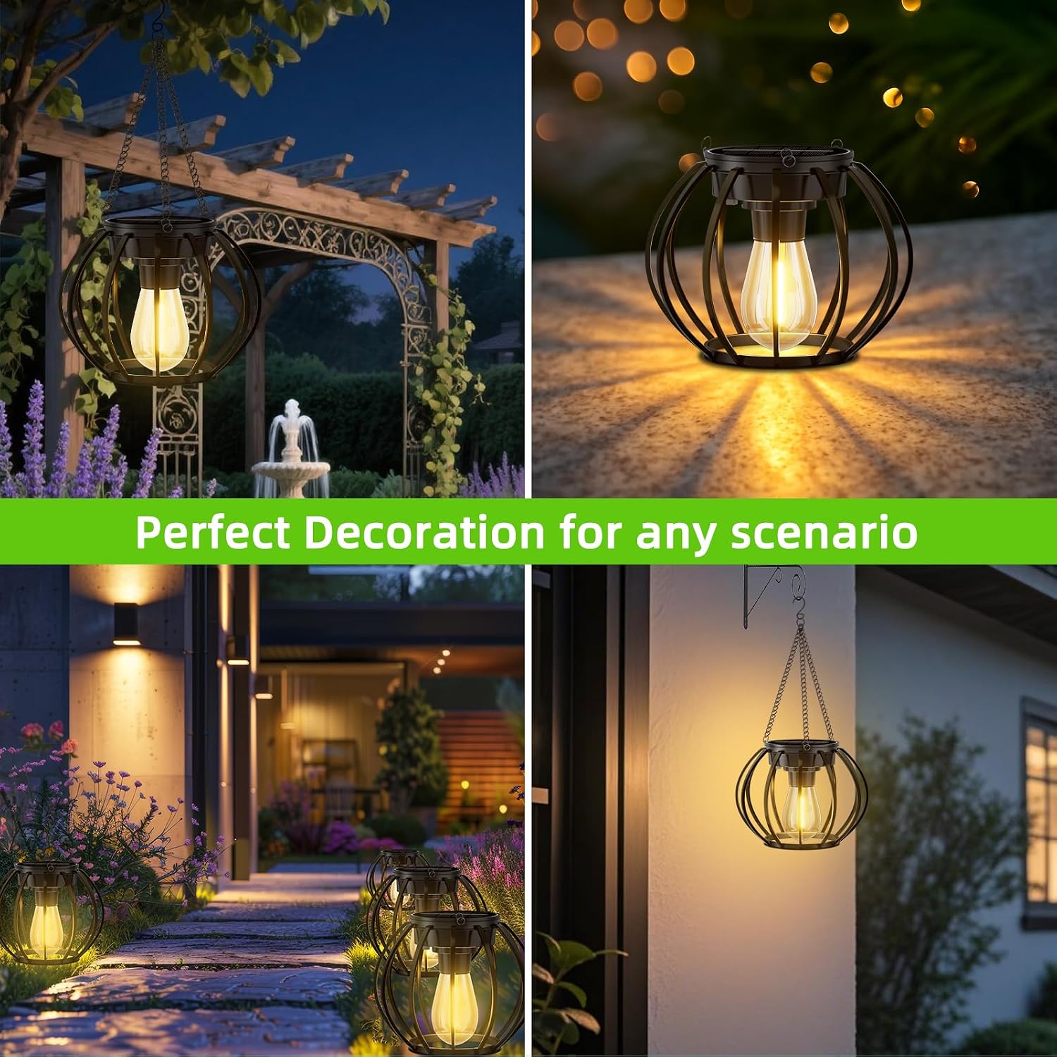 2 Pack Solar Lanterns Outdoor Waterproof, Upgraded Metal LED Lanterns, Warm Light, Auto On/Off, Brighter Hanging Solar Lantern for Yard Patio Pathway Porch Garden Decor (Pumpkin)