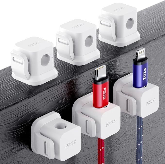 6 Clips Organizadores De Cables Autoadhesivos - Para Escritorio, Oficina, Casa, Cable De Teléfono Y USB, Negro