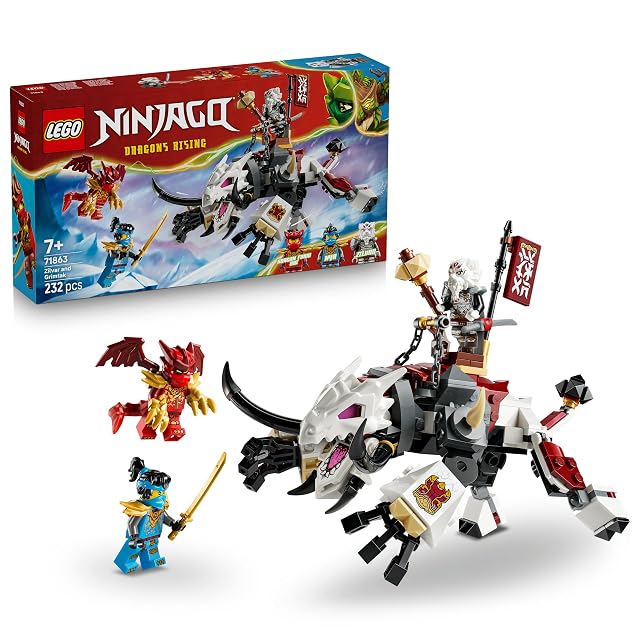 LEGO NINJAGO Zilvar y Bestia Dragón Grimtak – Figura Articulada y 3 Minifiguras inc. Kai y Nya con Armas Ninja – Regalo de Cumpleaños para Niños de 7+ Años y Fans de El Renacer de los Dragones – 71863