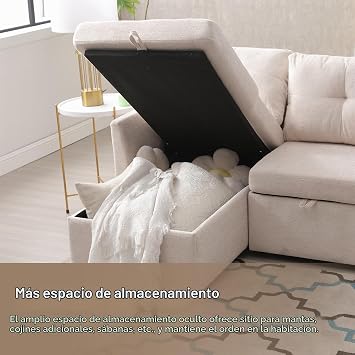 Multifunctional Sofa Bed with Replaceable Chaise Longue, Storage Seat, L-Shaped, Corner Set for Living Room (Beige)