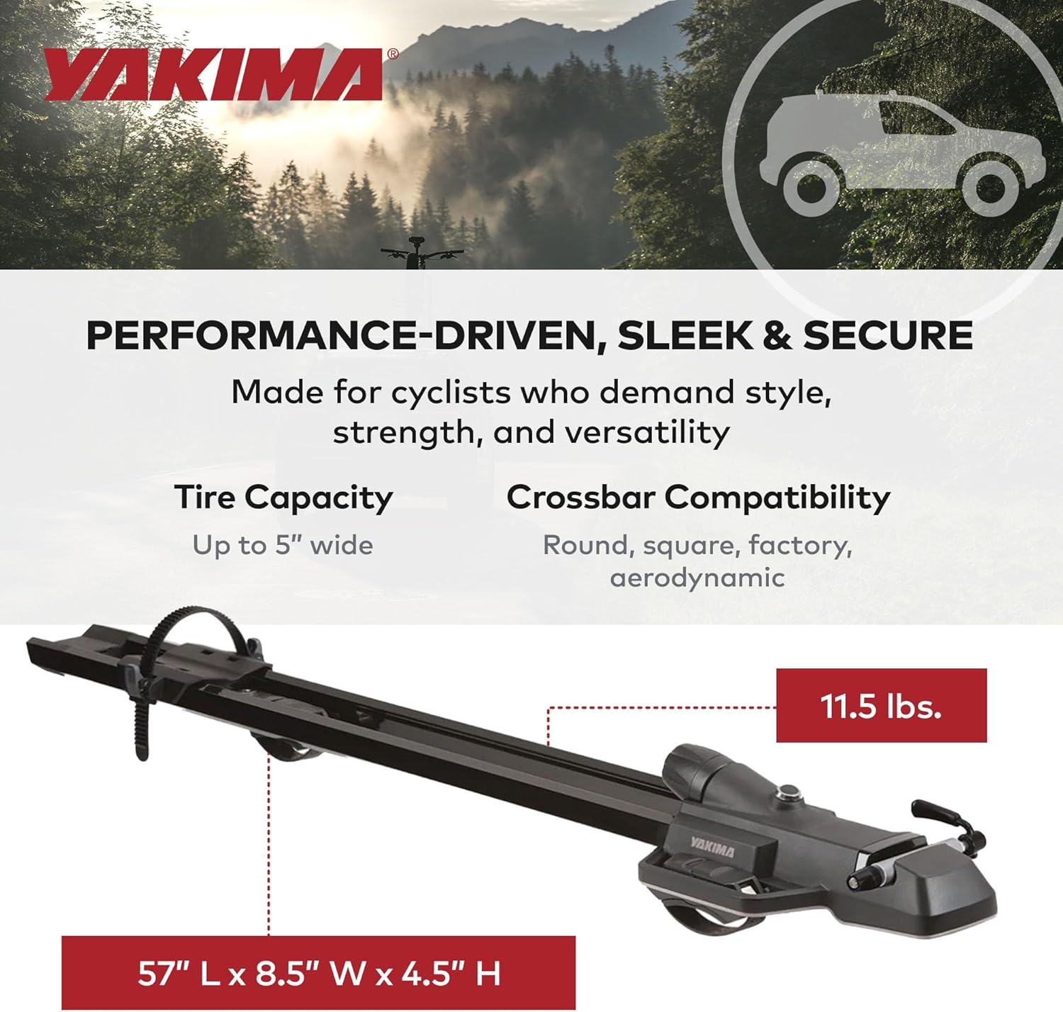 Yakima HighSpeed Premium Rooftop Fork Bike Mount with TorqueRight Knob, T Slot Crossbars, and Carry Quick Release for Sports and Outdoor Use, Black