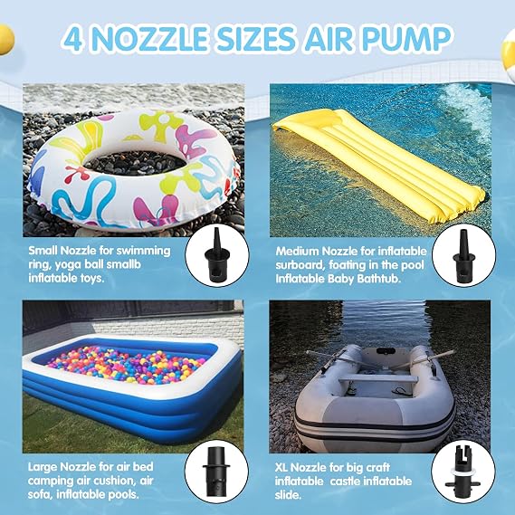 Electric Air Pump for Inflatable Pool Toys, Portable High Power Quick-Fill air Mattress, Boat, Raft, Inflator/Deflator with 4 Nozzles, 600W, 110-120V AC