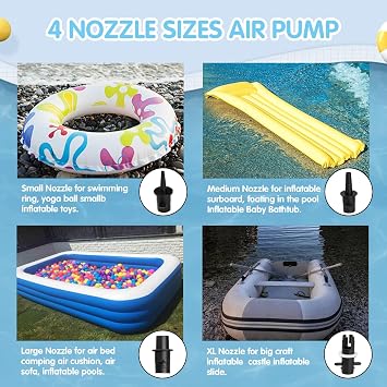 Electric Air Pump for Inflatable Pool Toys, Portable High Power Quick-Fill air Mattress, Boat, Raft, Inflator/Deflator with 4 Nozzles, 600W, 110-120V AC
