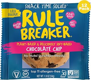 Rule Breaker Vegan & Gluten Free Cookies | Chocolate Chip | Plant-Based, Dairy, Nut, Soy, Allergen Free | Soft-Baked, Great School Snacks for Kids & Adults, Individually Wrapped (Pack of 12)