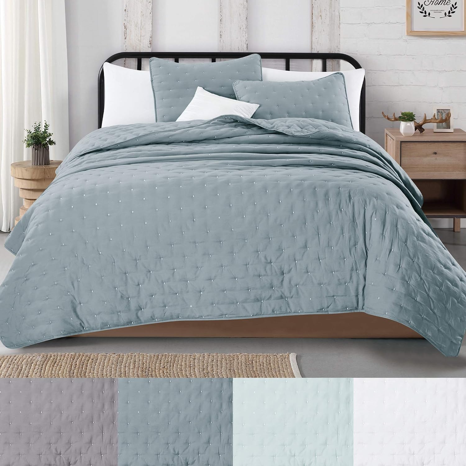 Great Bay Home 3-Piece Dot Stitch Quilt Set with Shams. Stormy Sea Dot Full/Queen Quilt Set, All Season Bedspread Quilt Set, Athena Collection (Full/Queen, Stormy Sea)