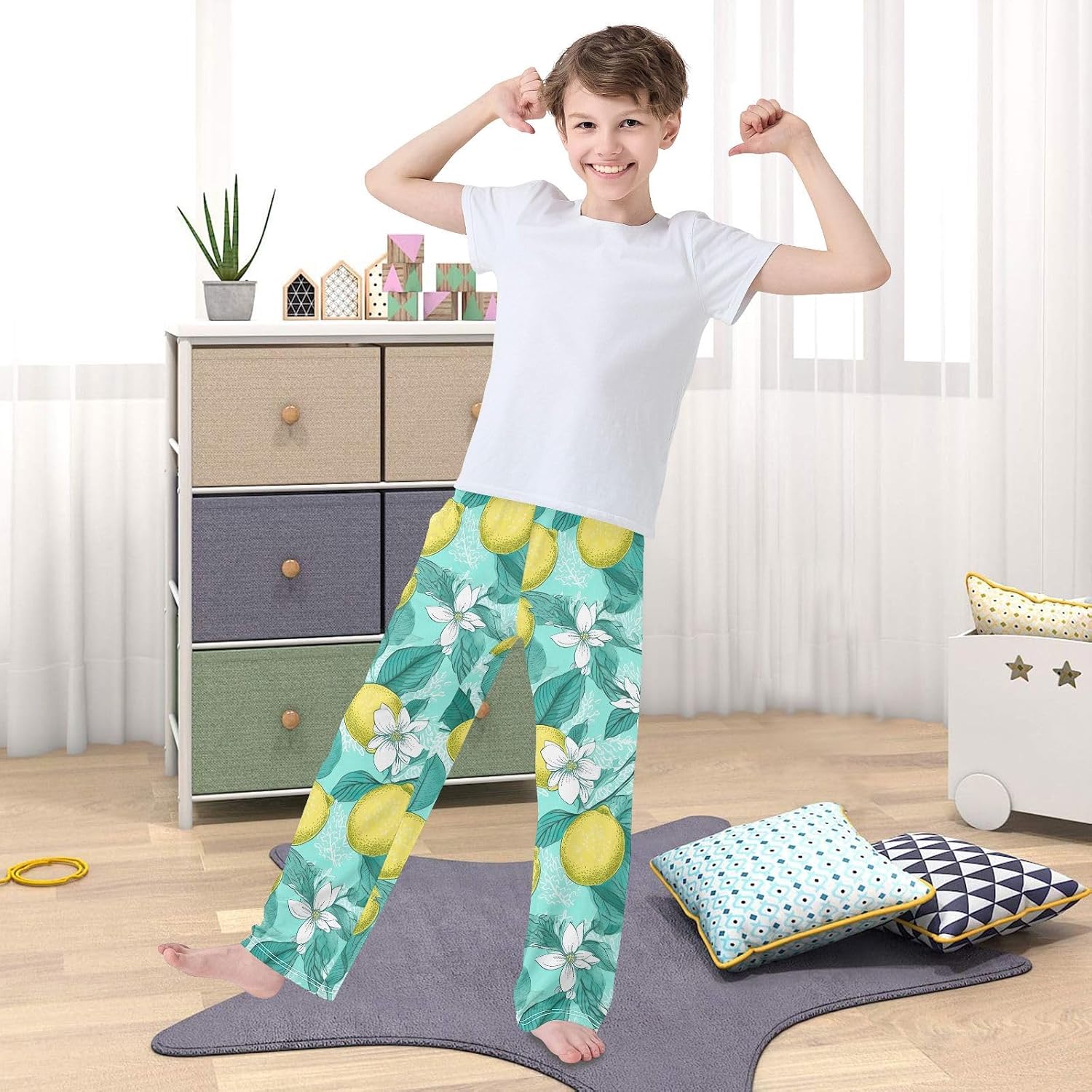 Lemon Flowers Super Soft Pajama Lounge Pants Long Sleepwear Pajama Bottoms with Elastic Waist Pockets for Christmas
