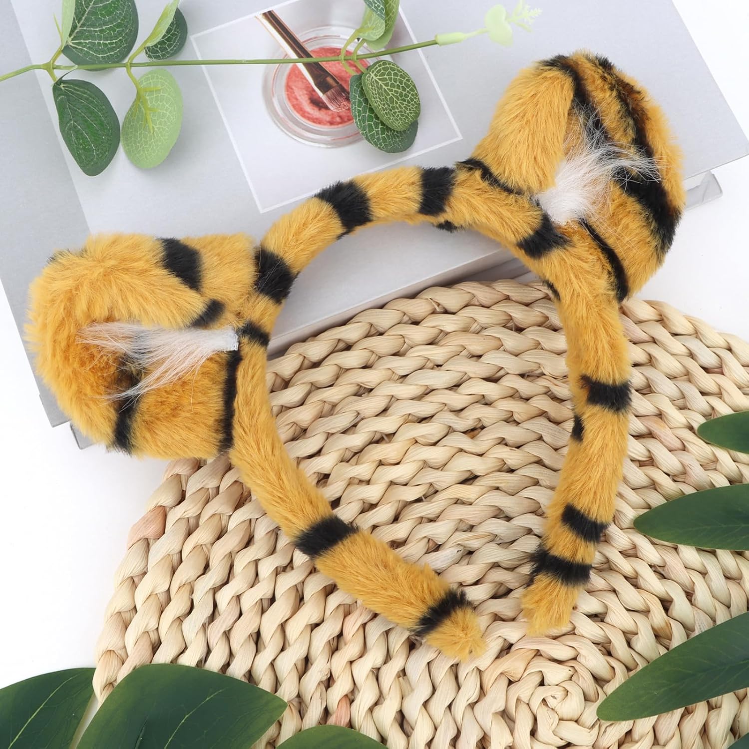 Tiger Ears Headband Plush Tiger Print Lion Ears Halloween Headwear Jungle Themed Headwear for Party