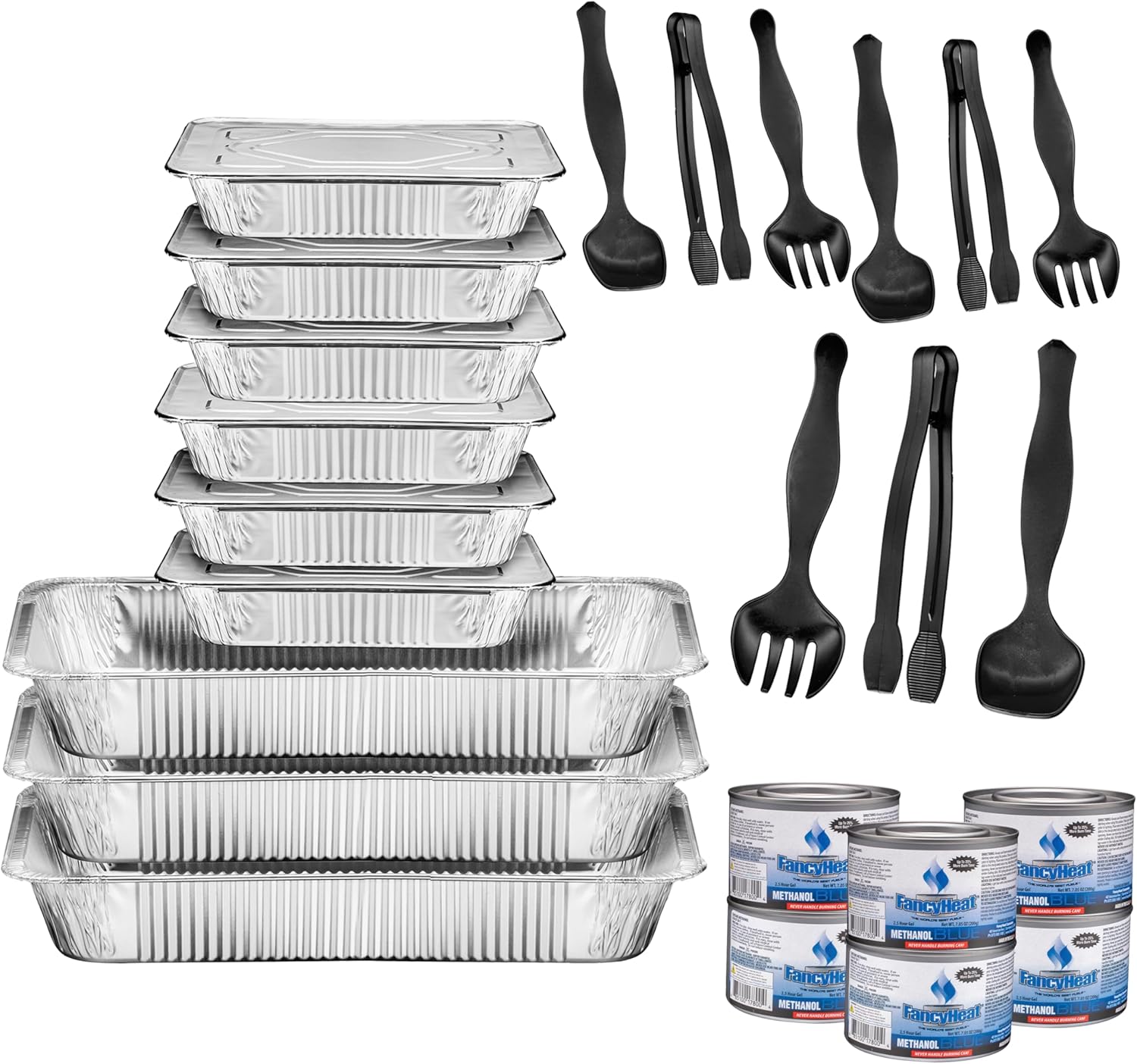 Aluminum Chafing Dish Buffet Set, 30 Piece Full Size, Food Pans with Foil Lid Covers, Water Trays, Serving Utensils, Fuel Cans for Catering, Food Warmer, Parties, Events, Holidays & Weddings
