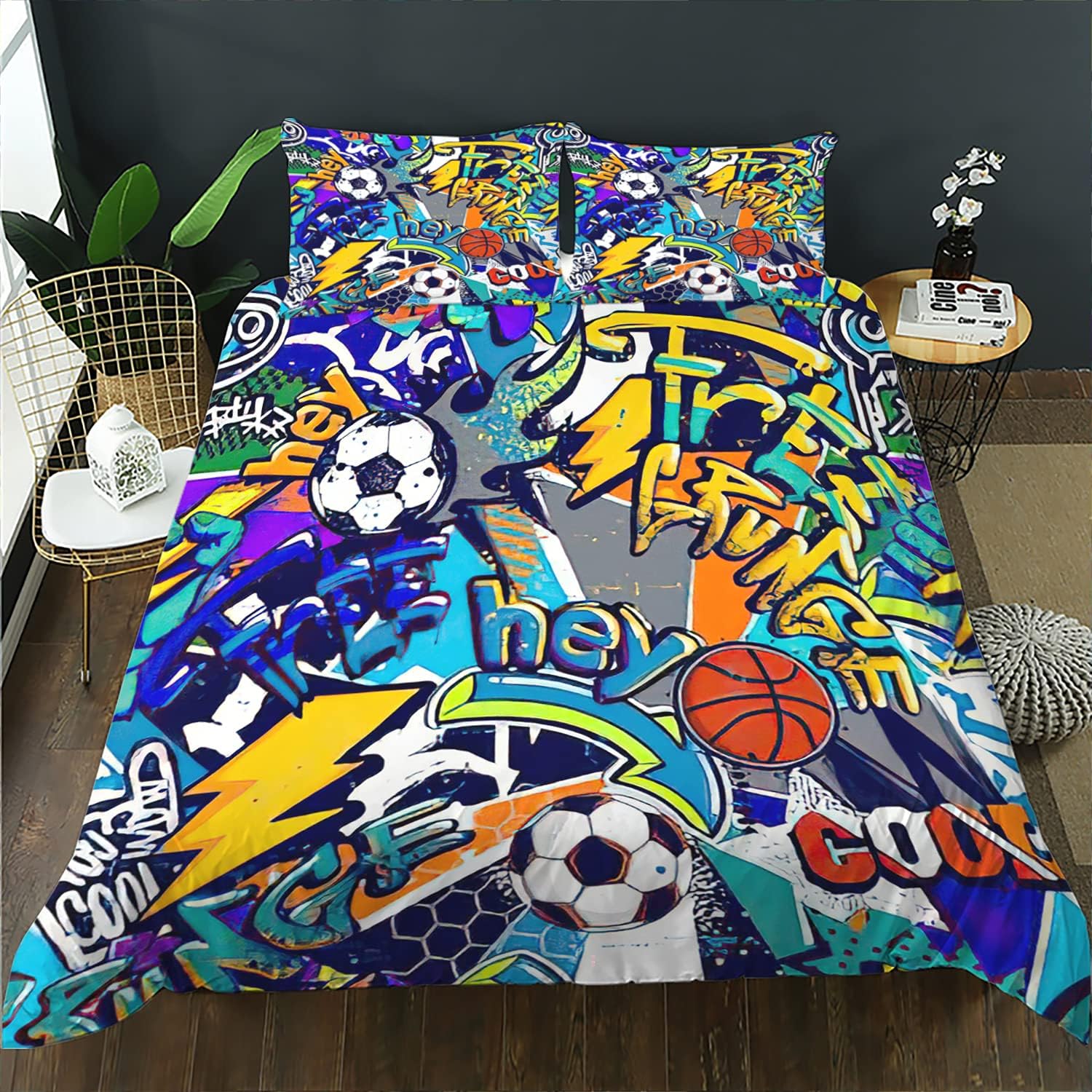 AILONEN Football Bedding Sets for Teen Boys,Sport Duvet Cover Set,Basketball Theme Bedding Set, Comforter Cover Twin Size for Boys,1 Quilt Cover 2 Pillowcases 3 Piece