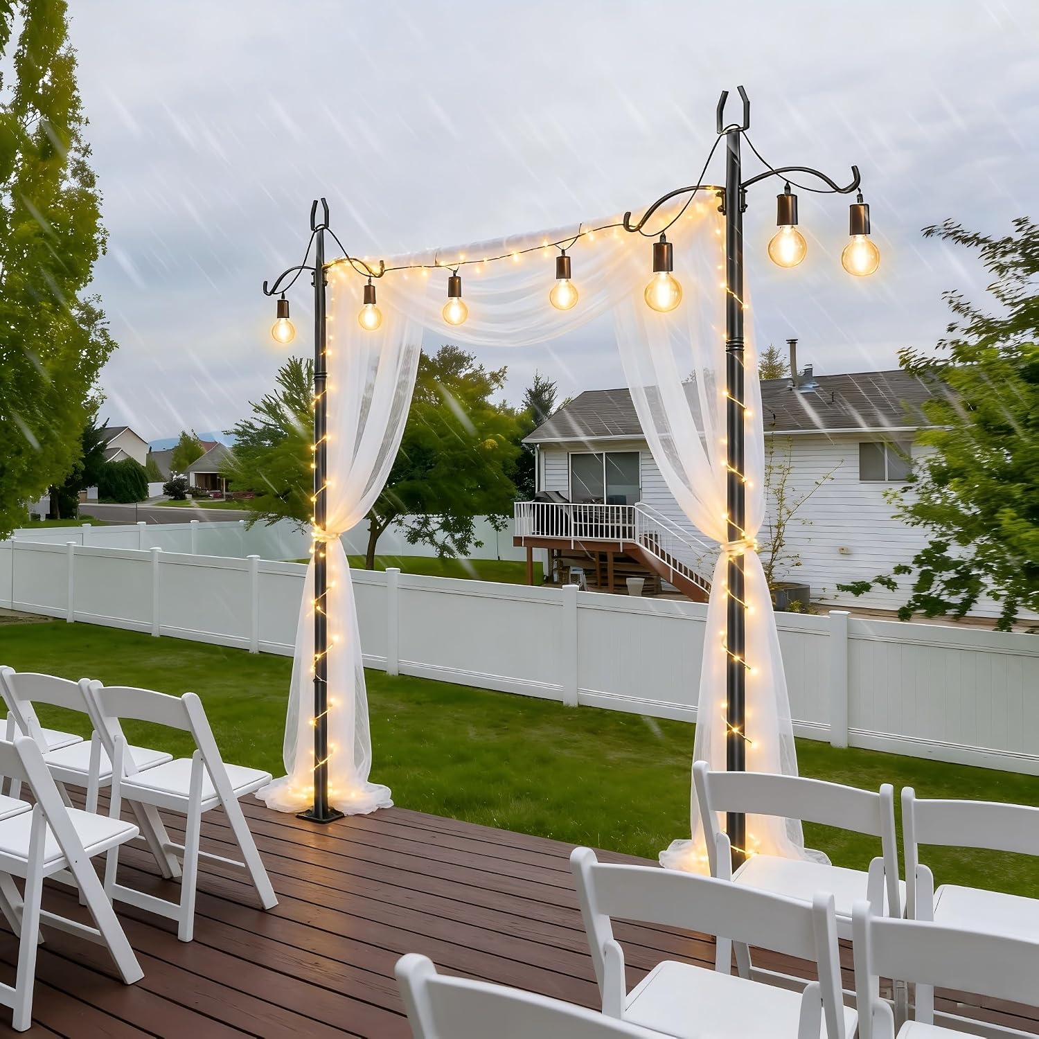 ETELI 2 Pack Light Poles for Outside, 9FT String Light Poles with Ground Stakes, Heavy Duty Outdoor Light Poles for Hanging Lanterns Patio Light Poles for Backyard Decor Wedding Party Camping, Black