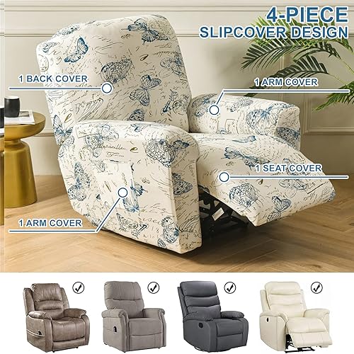 Vista 37 de Eco-Ancheng Fundas reclinables Lazyboy de 4 piezas, fundas para sofá reclinable, fundas antideslizantes para sillas reclinables, con bolsillos de 1