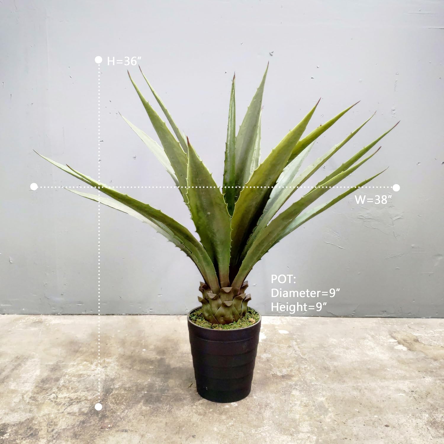 36" High Sansevieria Plant - artificial agave-artificial plant-green color– with decorative black pot
