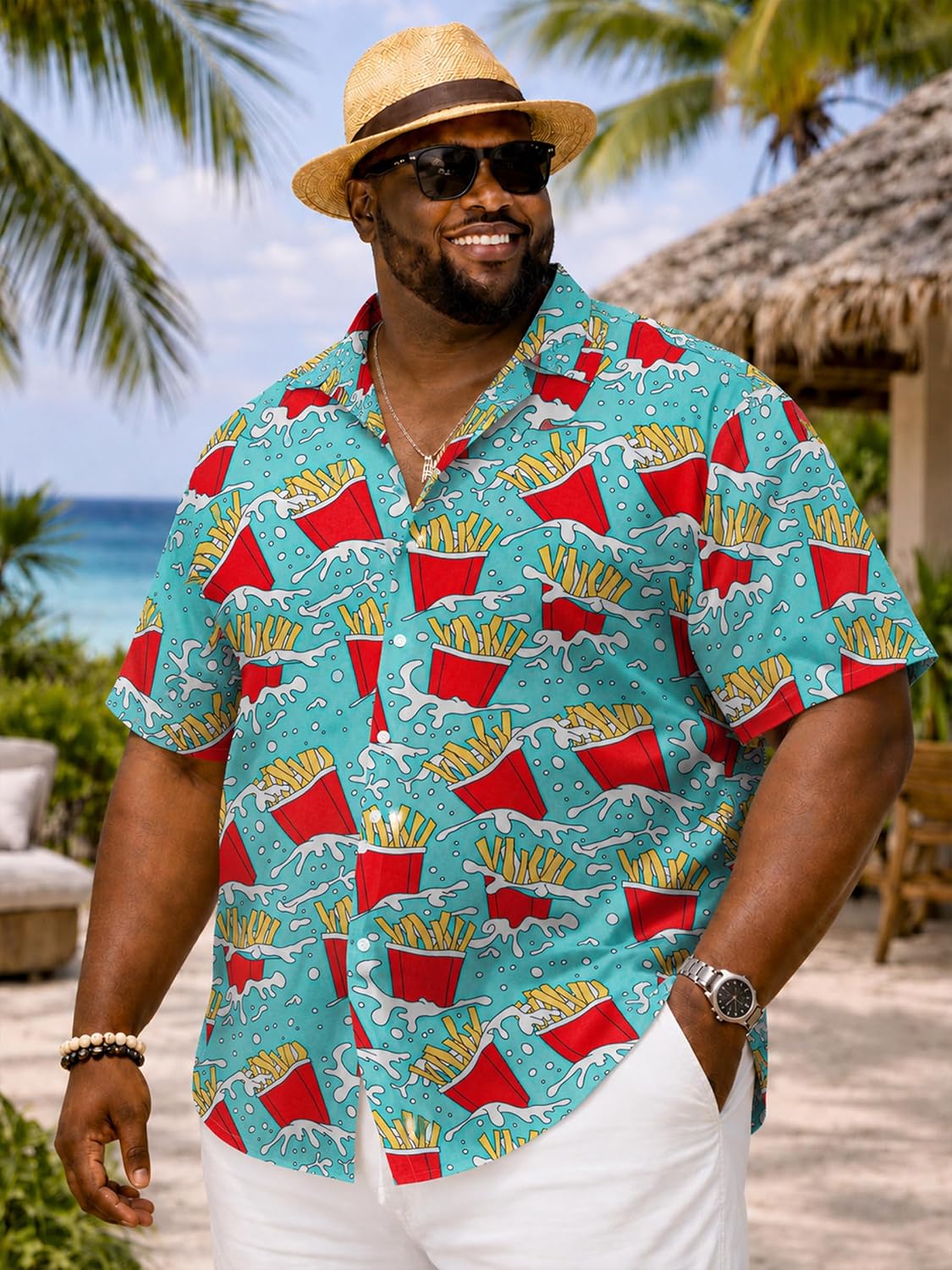Funny Men’s Big & Tall Hawaiian Shirt, Relaxed Fit Short Sleeve Button-Down for Vacation, Beach & BBQ, Sizes 2XLBT–6XLBT Plus