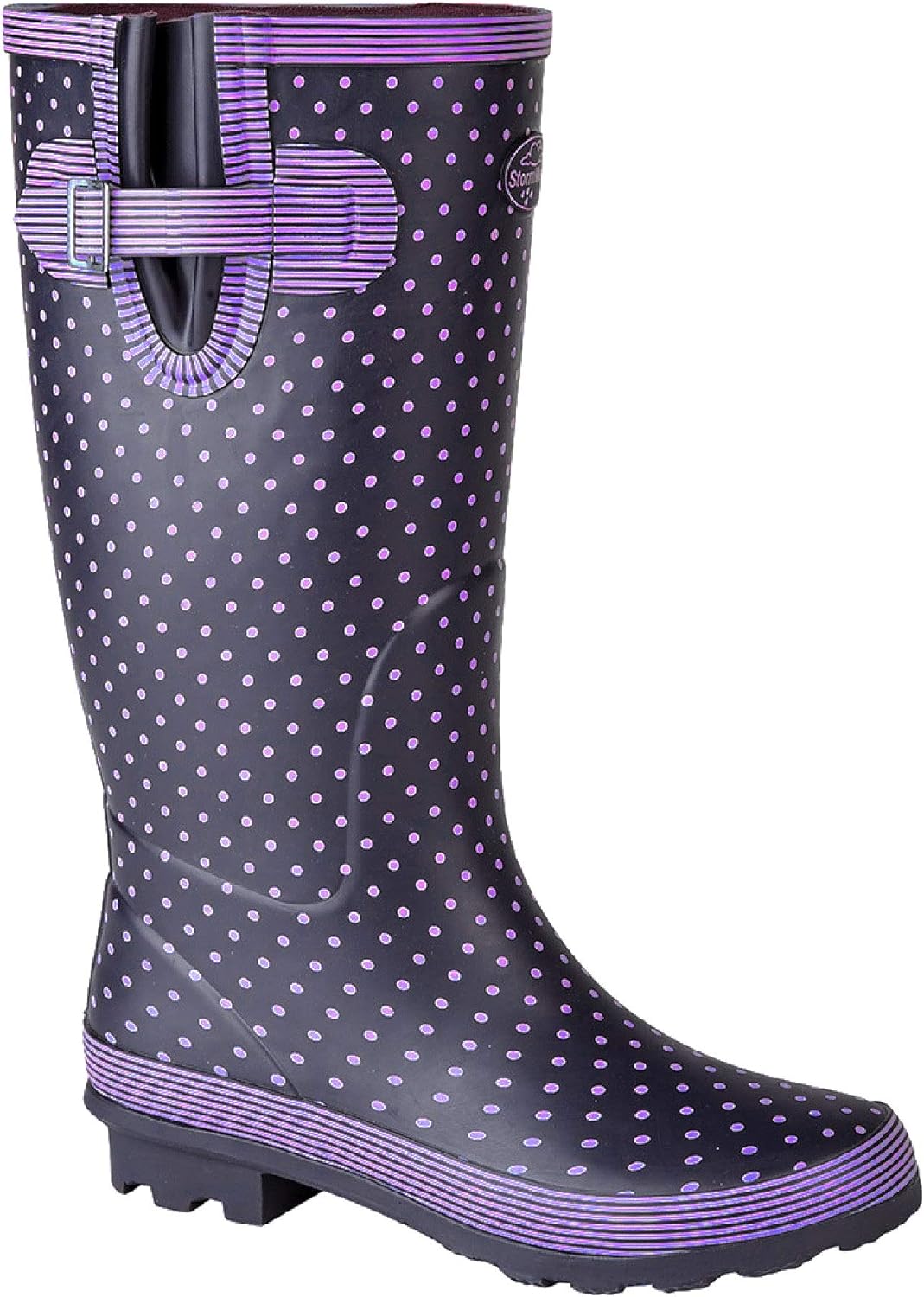 StormWells Womens/Ladies Polka Dot Wellington Boots (10.5 US) (Mauve Polka Dot/Navy)
