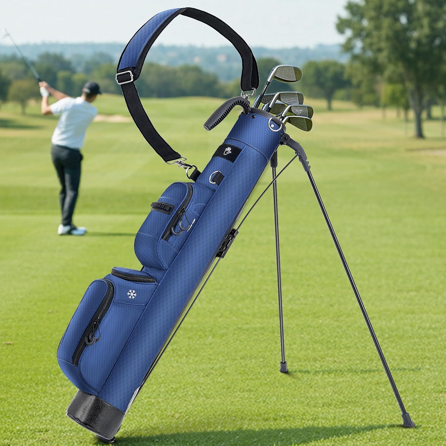 Shopsource Golf Stand Bag, Lightweight Par 3 Carry Bag with Insulated Cooler Pocket, Easy to Carry and Durable, Ideal for Driving Range Pitch n Putt Executive Courses, Grey