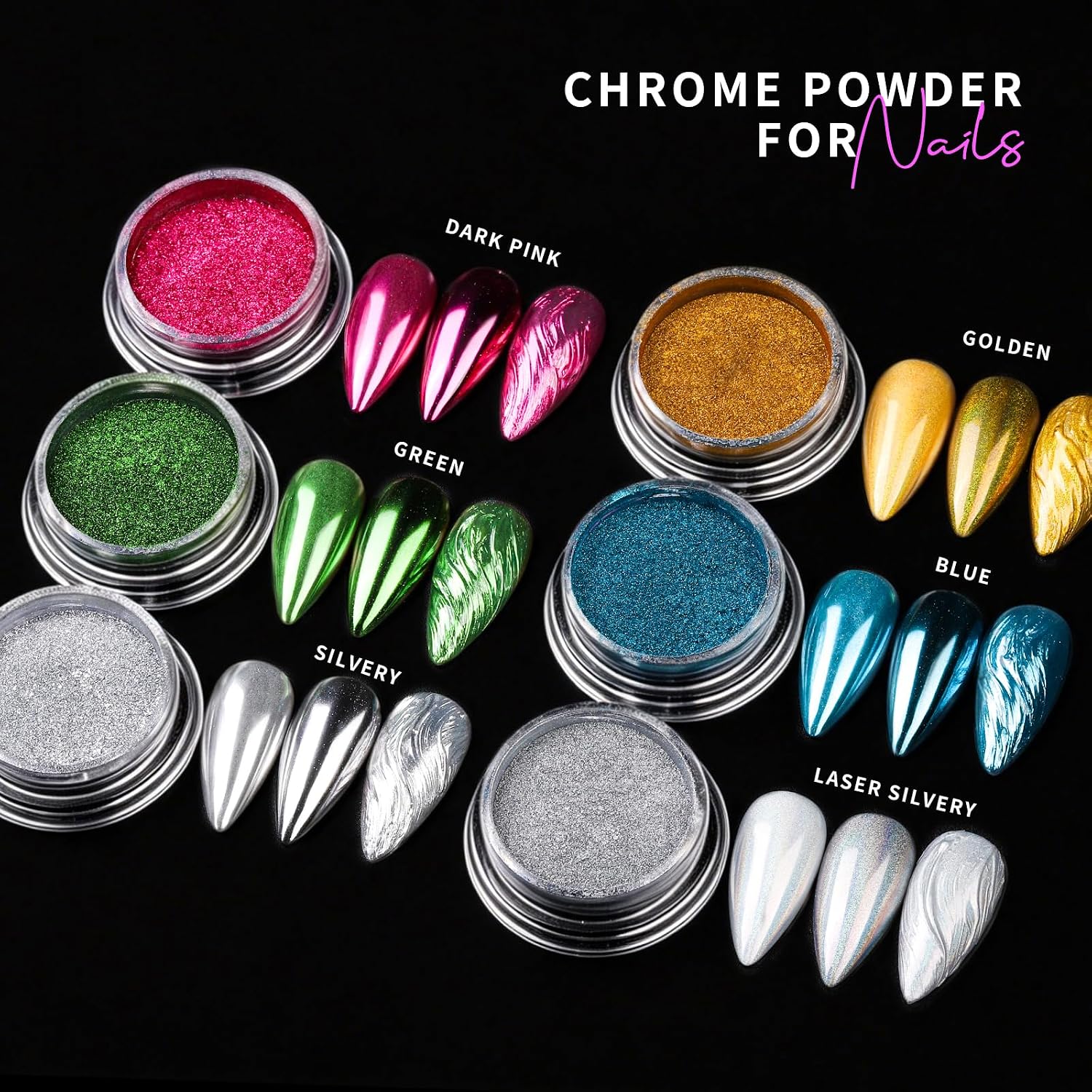 FANDAMEI Chrome Nail Powder, 12Jars Chrome Powder for Nails, with Nail Art Tools, Metallic Mirror Effect Nail Chrome Powder, White Chrome Nail Powder, Nail Chrome, Nail Design Tools, Nail Supplies