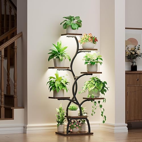 Miniatura 3 de Soporte para plantas de interior con luz de crecimiento, estante para plantas de 8 niveles para interiores, soporte de esquina para plantas, estante