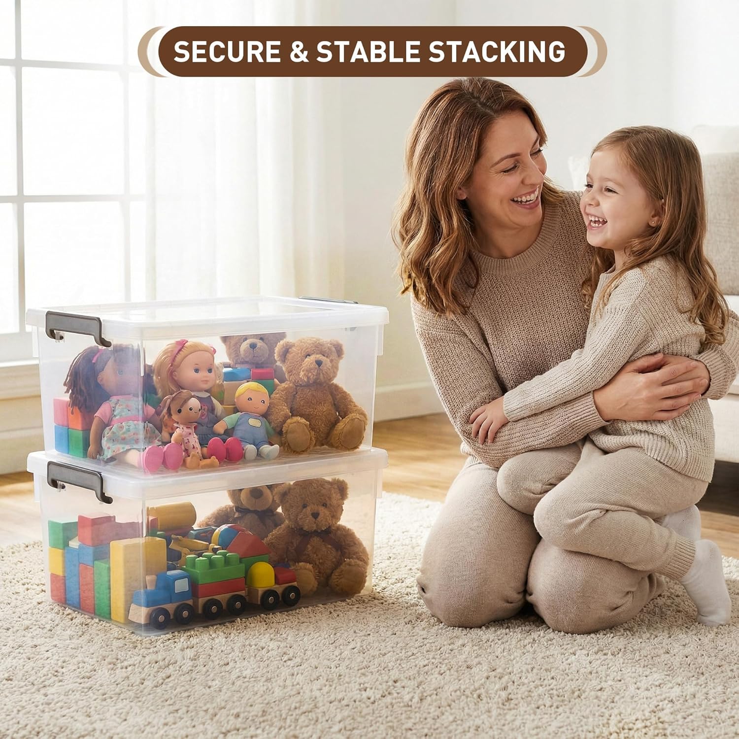 Citylife 33 Qt. Plastic Storage Bins with Lids Large Stackable Storage Containers for Organizing Clear Durable Storage Box, 4 Pack