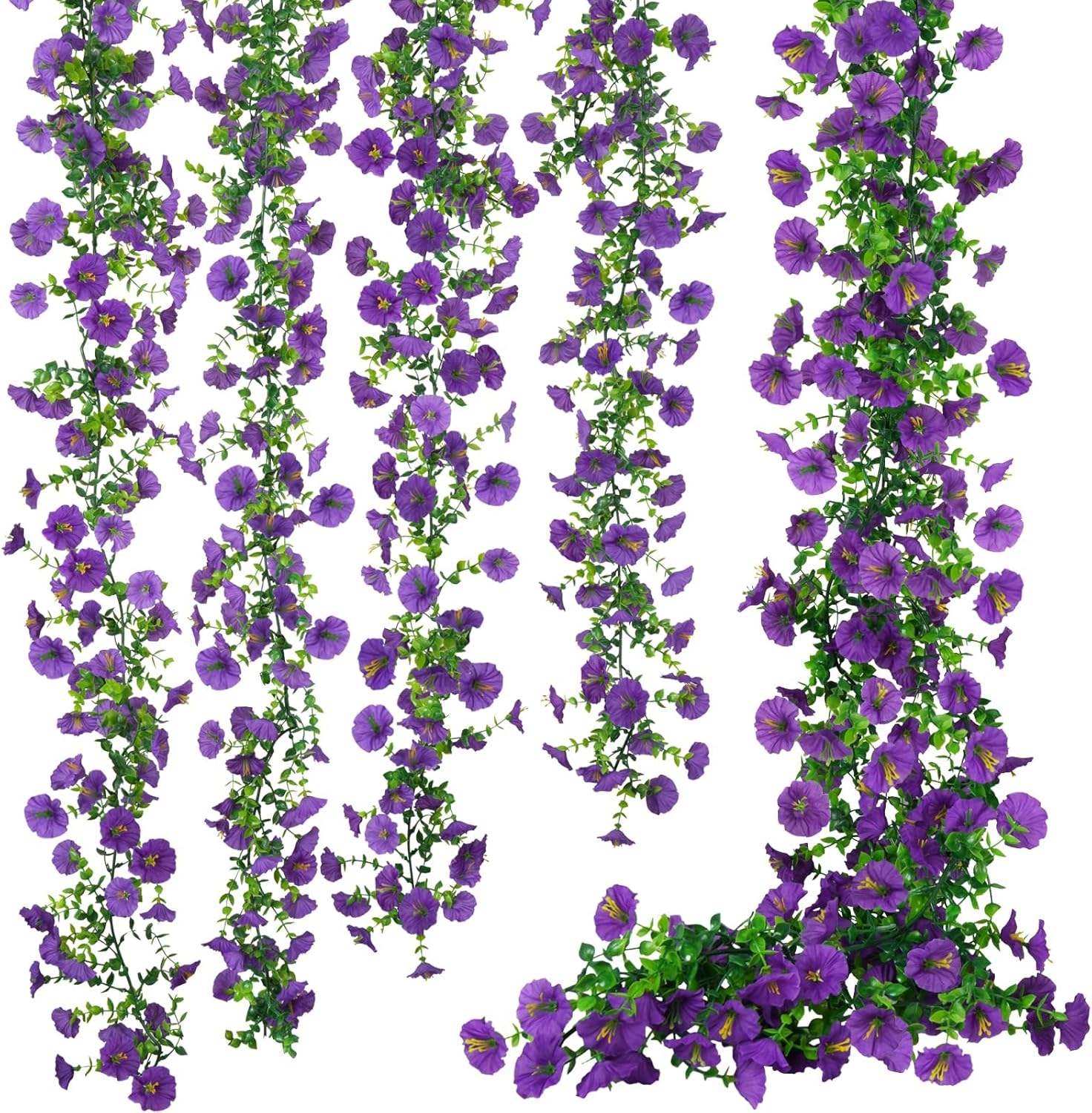 GTIDEA 6Pcs Fake Vines Spring Garland 36Feet Artificial Hanging Morning Glory Flower Garland Purple for Outdoors Wall Fence Indoor Arch Wedding Décor