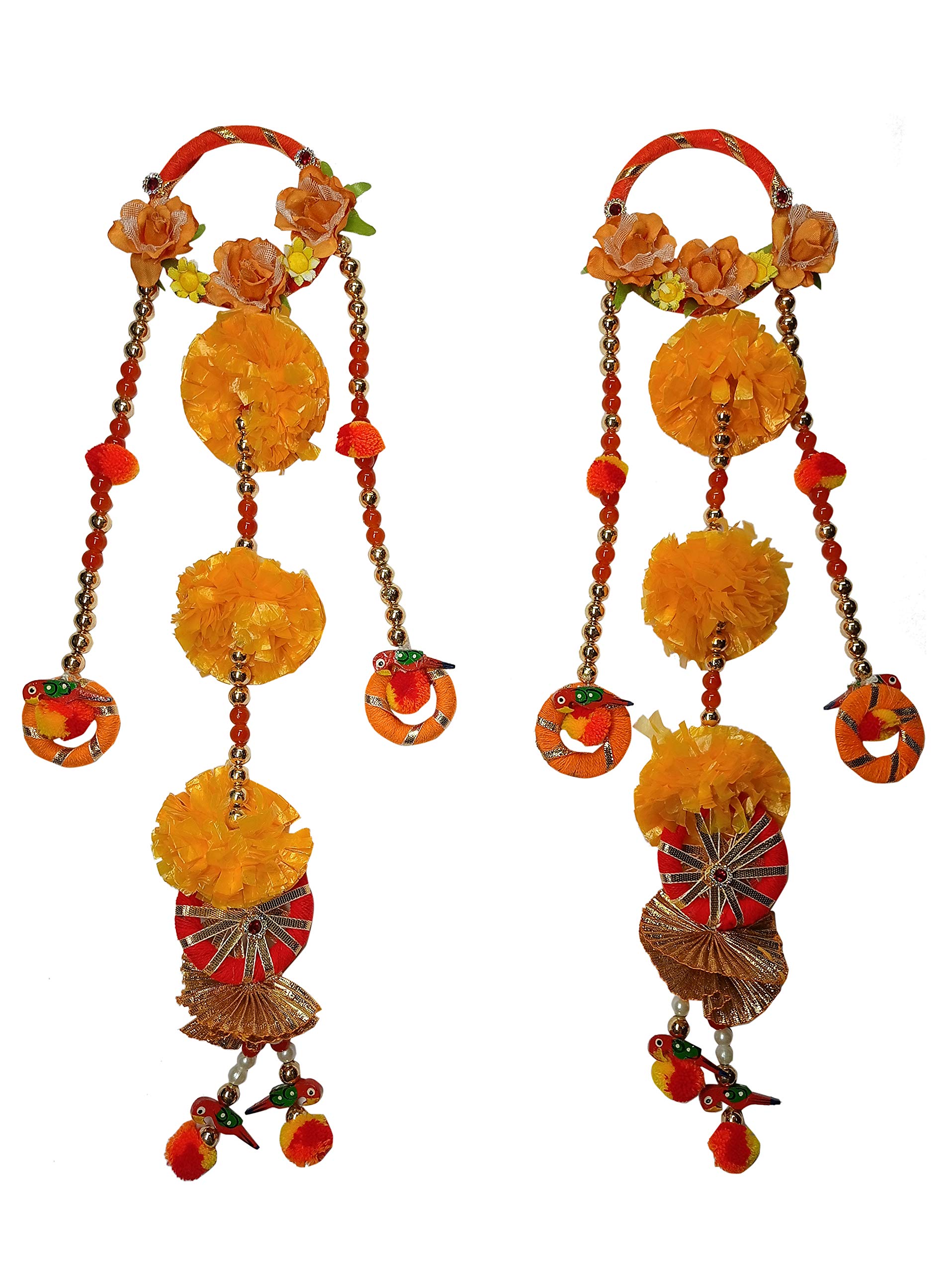 Vakra Handmade Fabric Traditional Door Hanging (43 cm x 9 cm x 6 cm, Orange, Set of 2) Vakra-9