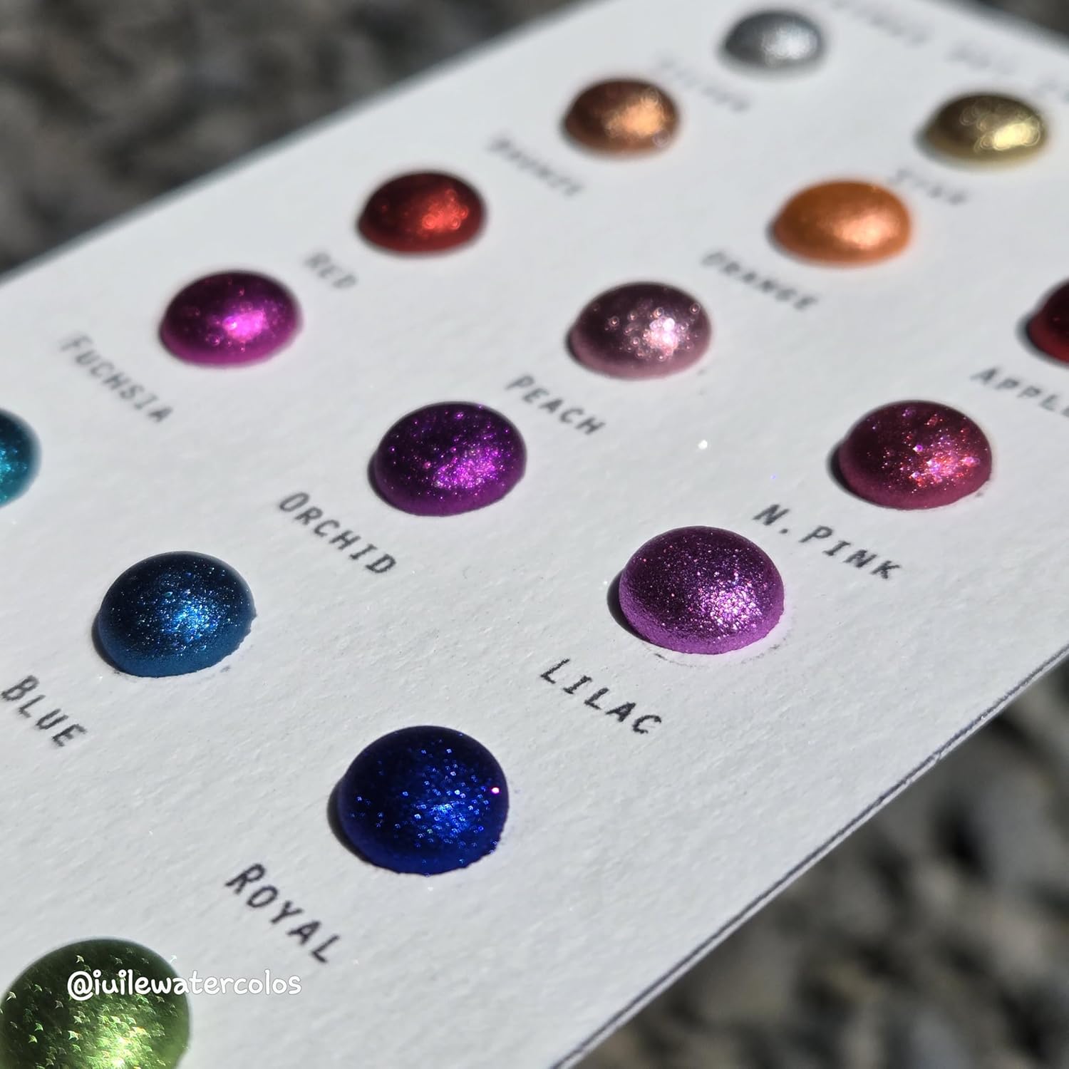 IUILE Handmade Watercolor Paints - Christmas Dot Card (20 colors). Chrome, Metallic, Shiny, Shimmer