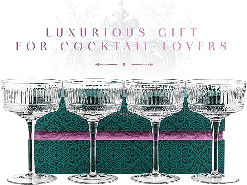 Miniatura 5 de GLASSIQUE CADEAU Vintage Ritzy - Vasos de cóctel y champán  Juego de 4  Cristalería de tallo largo de cristal de 7 onzas para beber Martini,