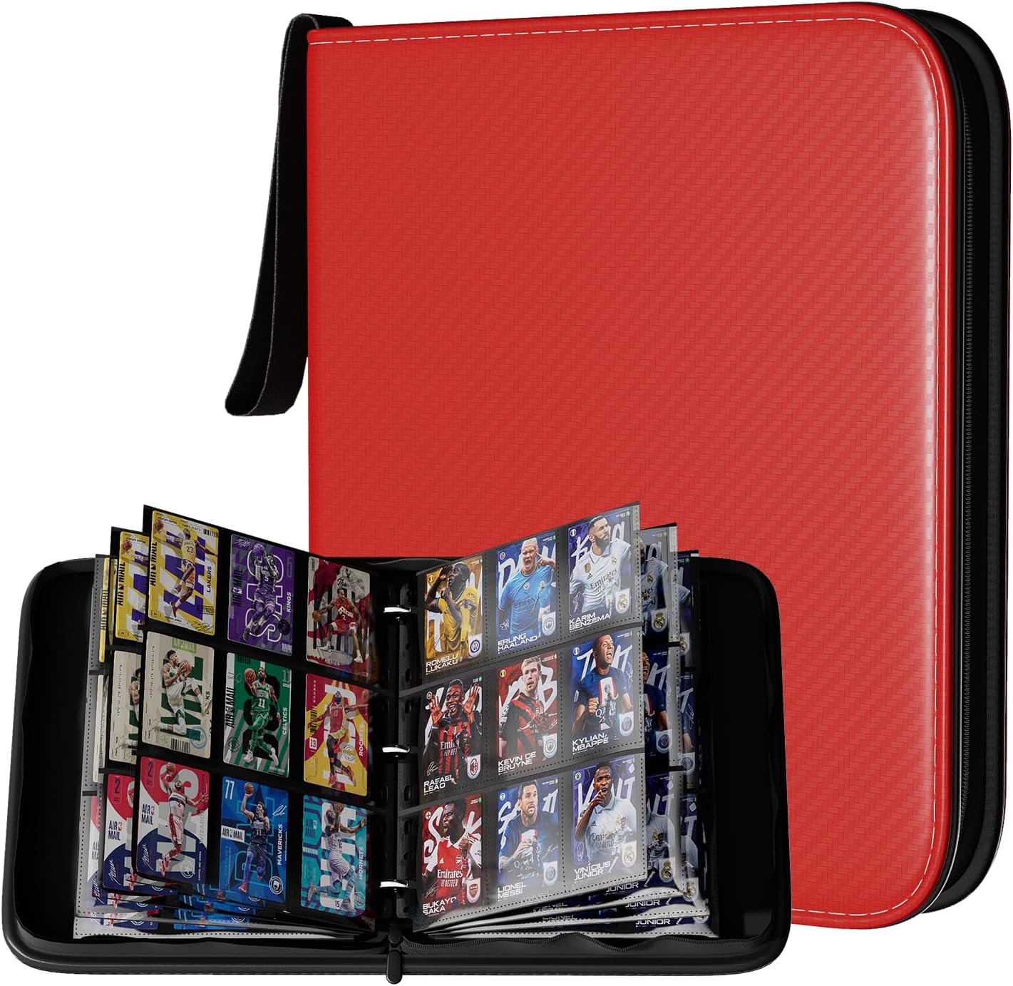 9 Pocket Card Binder, 720 Double Sided Pocket PU Collector Binder,Waterproof Zip Trading Card Holder Binder for MTG,TCG,and Sports Card Albums. (Red)