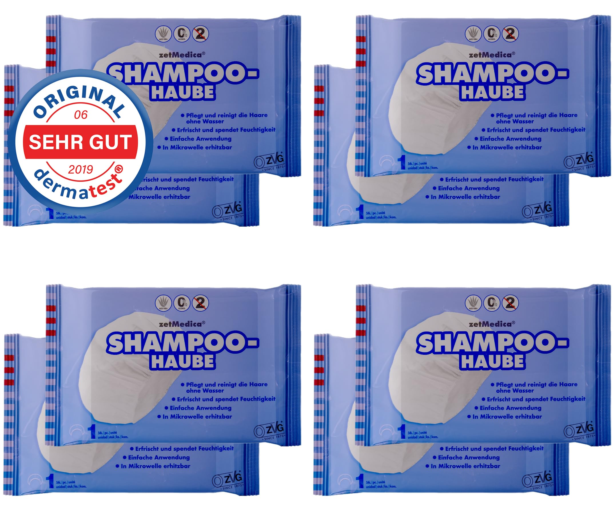 ZVG zetMedica® 8x Einweg Shampoo Hauben - Shampoohaube - Wasserlose Haarwäsche - Medizinische Qualität - Dermatest zertifiziert und Hautverträglich - Inklusive Trocknungslappen (8 Stk.)