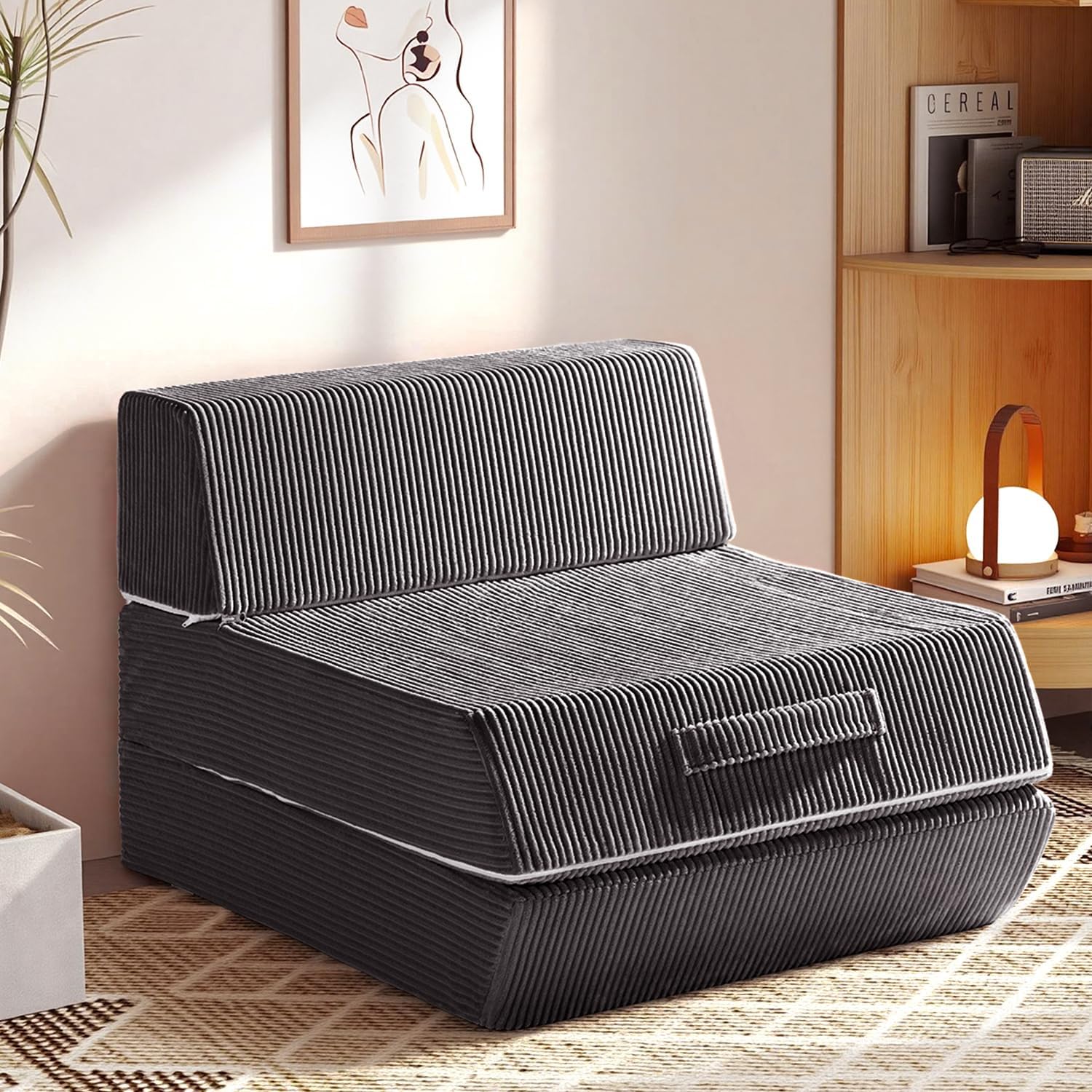 Folding Chair Bed, 16.75lbs Convertible Sleeper Chair, Small Spaces, D-Grey