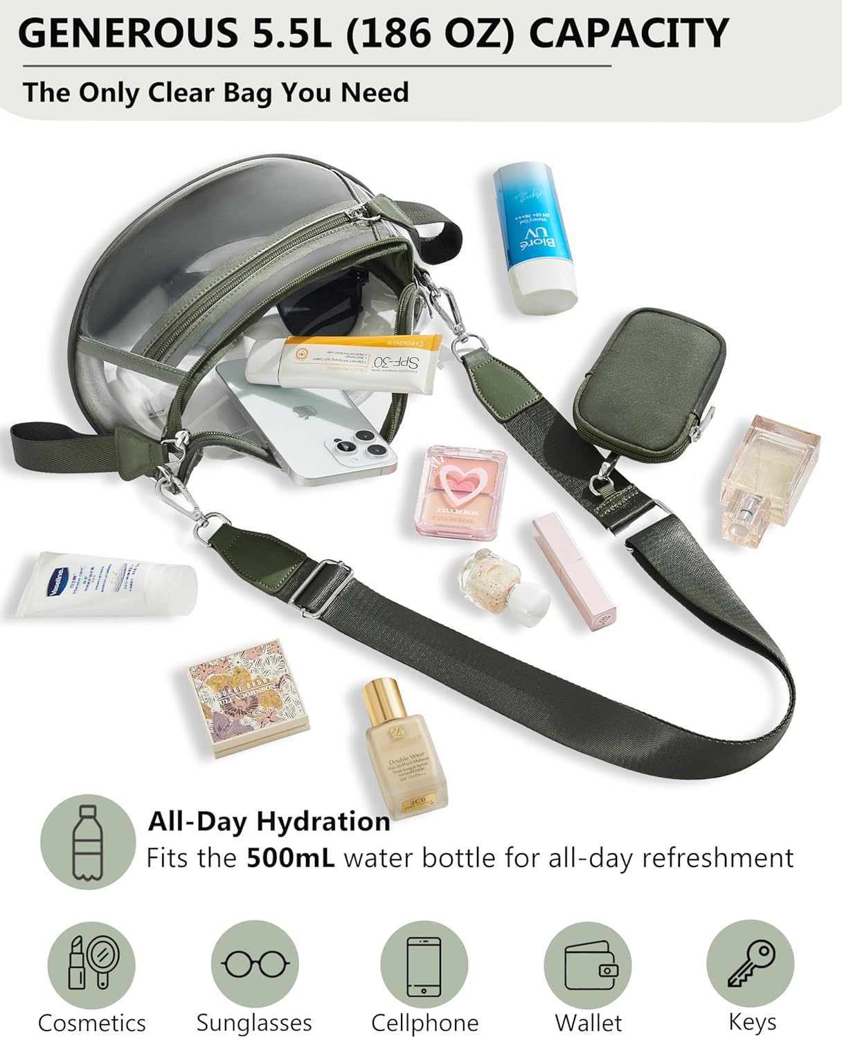 Clear Checkered Crossbody Bags for Stadium Events, Clear Purse Bum Bag for Women Concert Sport with RFID Coin Purse - Image 5